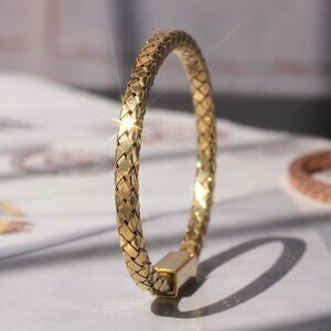 Braided Gold Bangle Bracelet | 14K Gold-Plated Sterling Silver